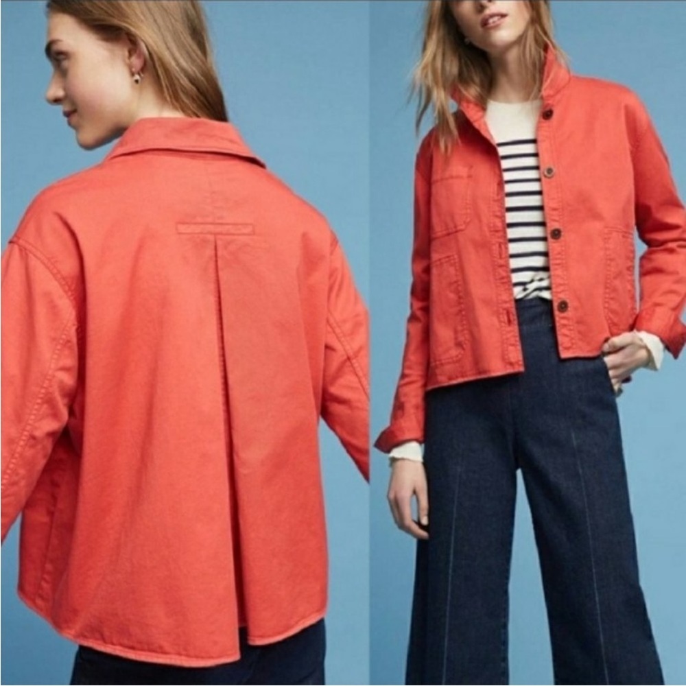 Anthropologie Chino Red Crop Swing Jacket Size Medium